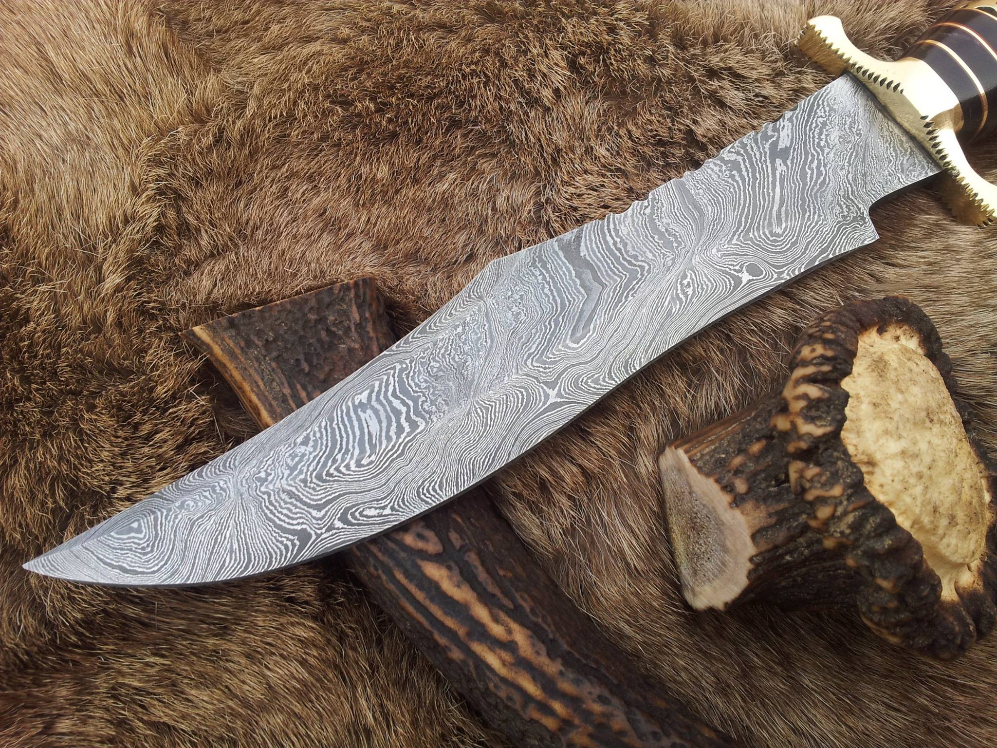 Custom Handmade Steelstorm Bowie Knife with Twist Pattern Damascus Steel Blade and Olive Wood Handle - 13 Inches - Image 2