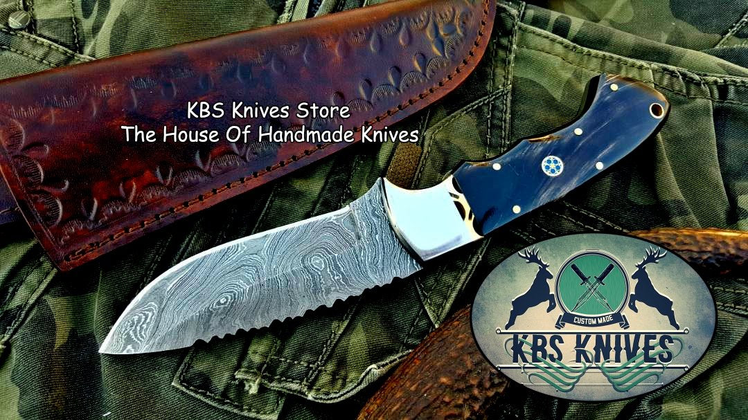 Custom Handmade Twist Damascus Steel Hunting Skinning Knife - Image 3