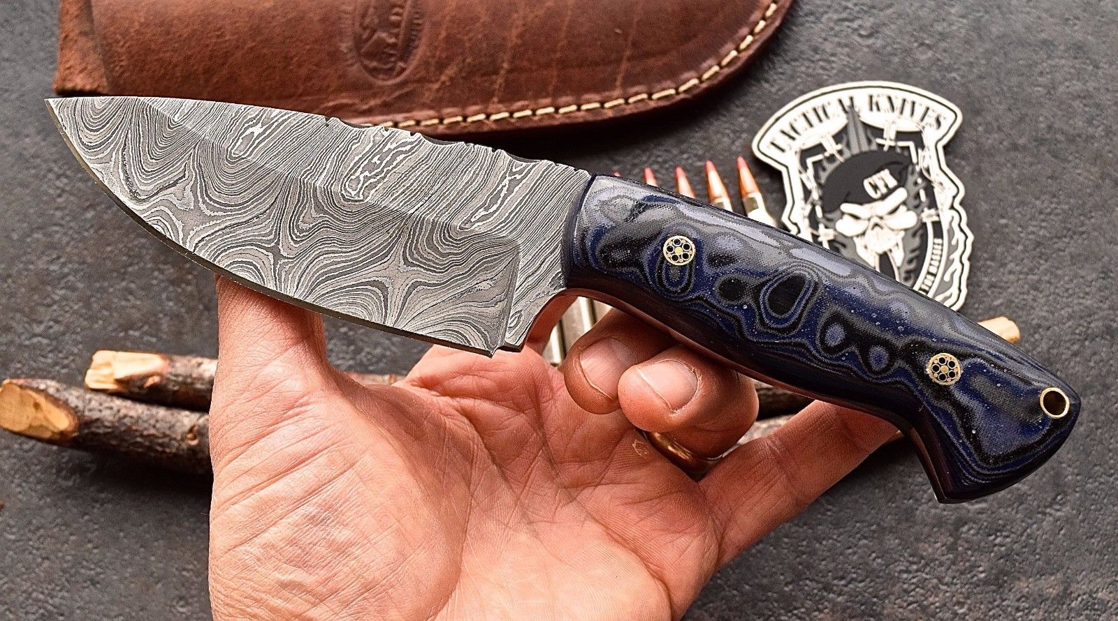 Custom Handmade Twist Damascus WIDE Deer - Elk Hunting Skinner EDC Knife - Image 2