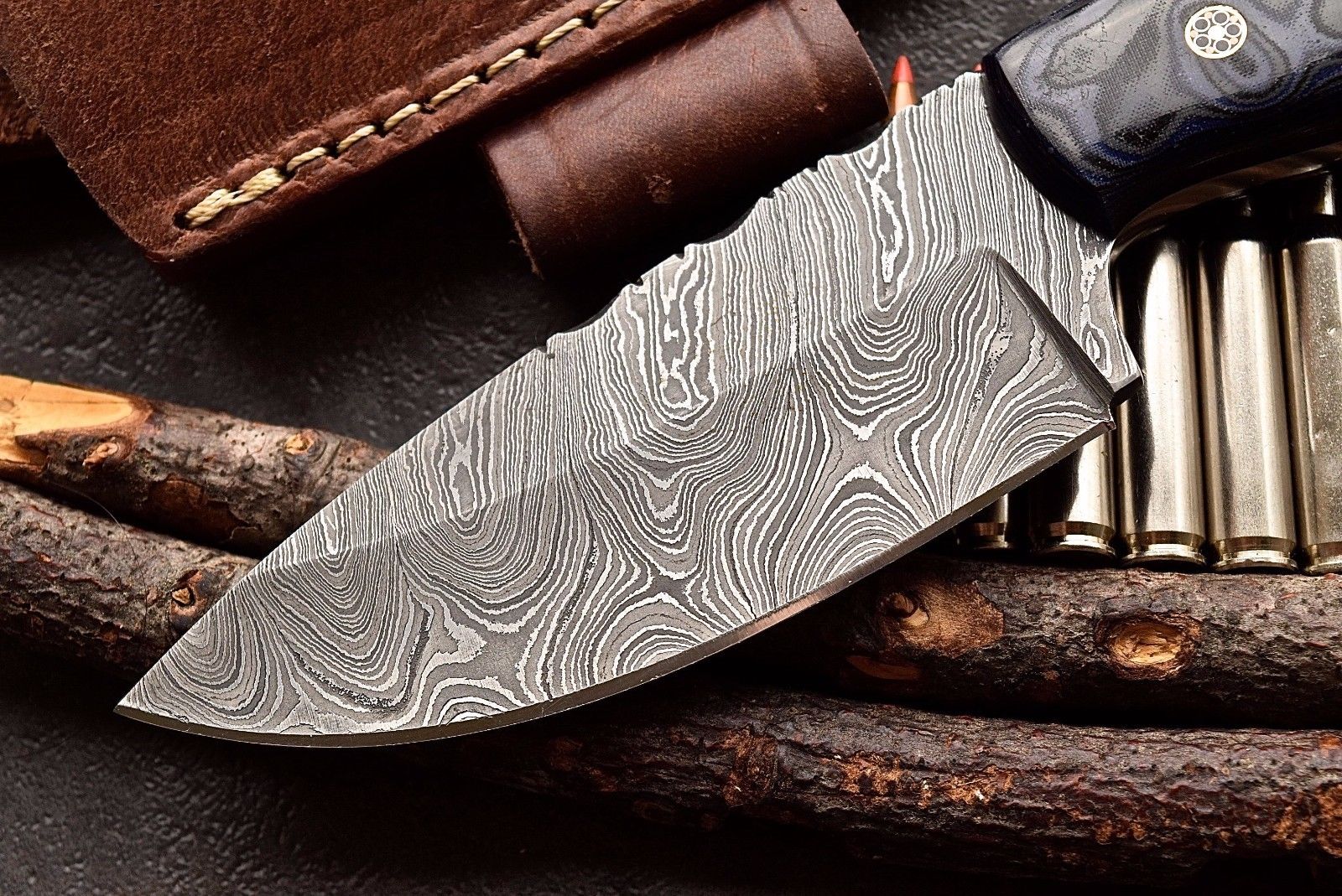 Custom Handmade Twist Damascus WIDE Deer - Elk Hunting Skinner EDC Knife - Image 3