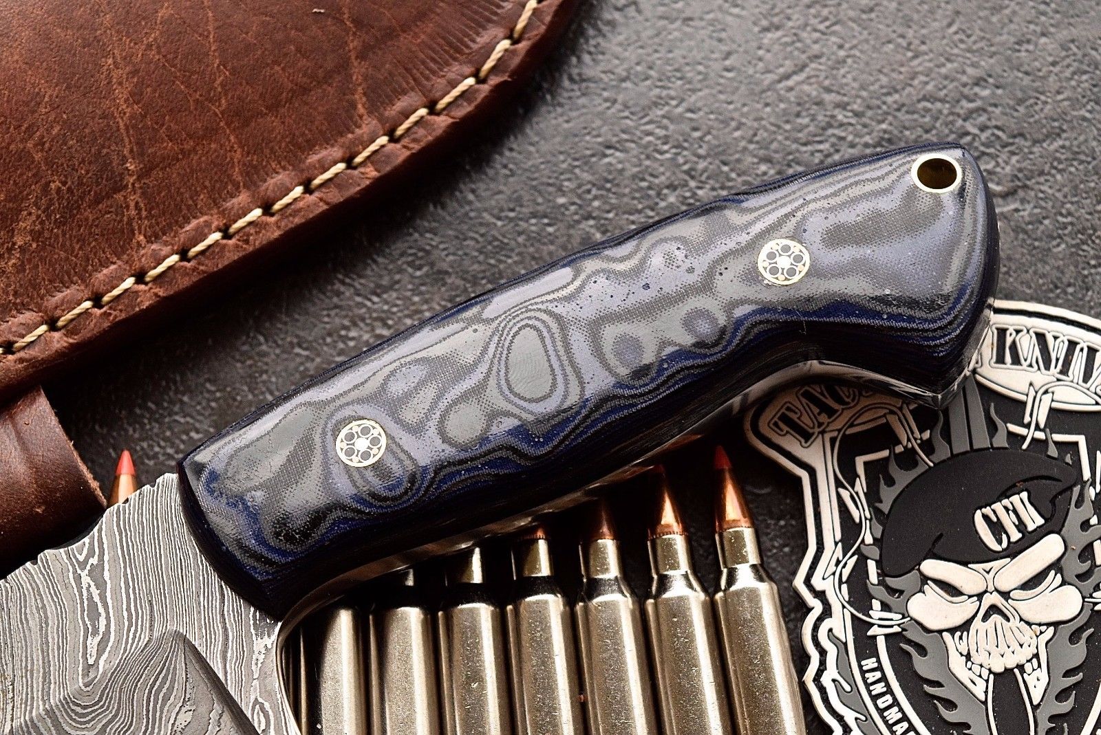 Custom Handmade Twist Damascus WIDE Deer - Elk Hunting Skinner EDC Knife - Image 6