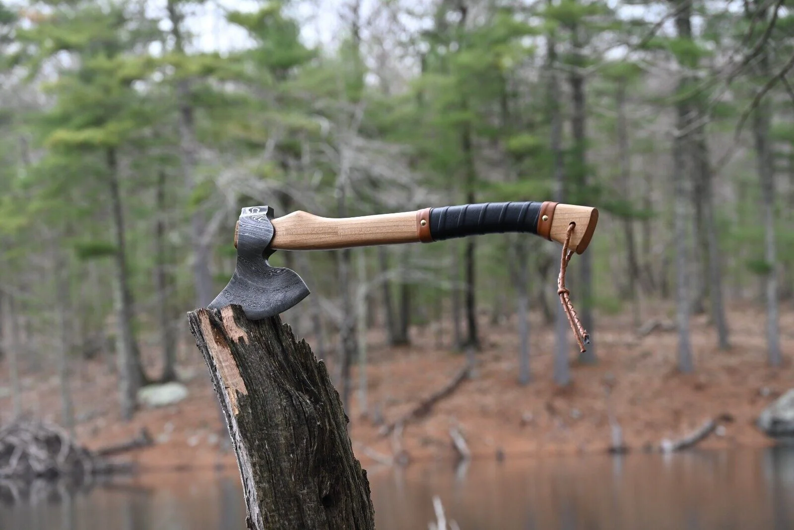 Custom Handmade Viking Axe with Forged 1095 Steel Blade and Ash Wood Leather-Wrapped Handle – KBS Knives Store - Image 2