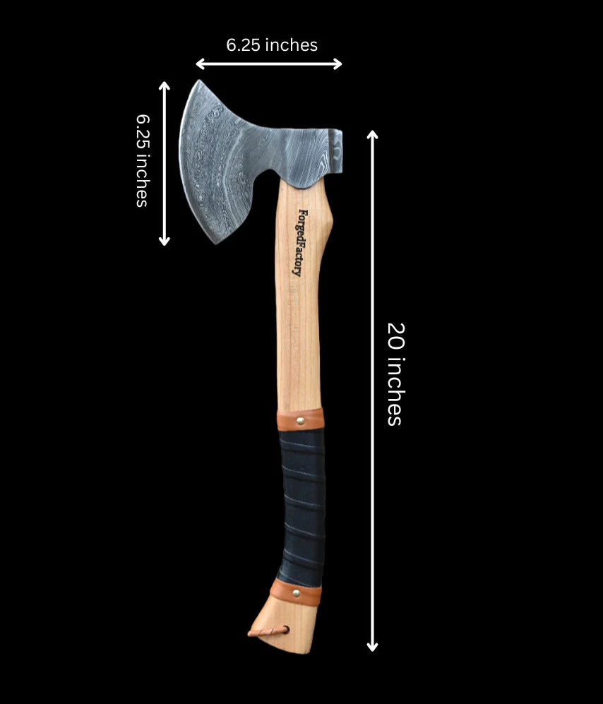 Custom Handmade Viking Axe with Forged 1095 Steel Blade and Ash Wood Leather-Wrapped Handle – KBS Knives Store - Image 3
