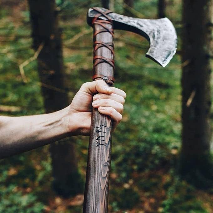 Custom Handmade Viking Battle Axe with Forged 1095 Steel Blade and Rosewood Leather-Wrapped Handle – KBS Knives Store - Image 2