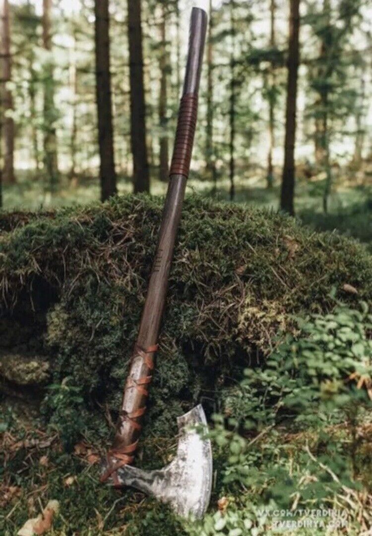 Custom Handmade Viking Battle Axe with Forged 1095 Steel Blade and Rosewood Leather-Wrapped Handle – KBS Knives Store - Image 4