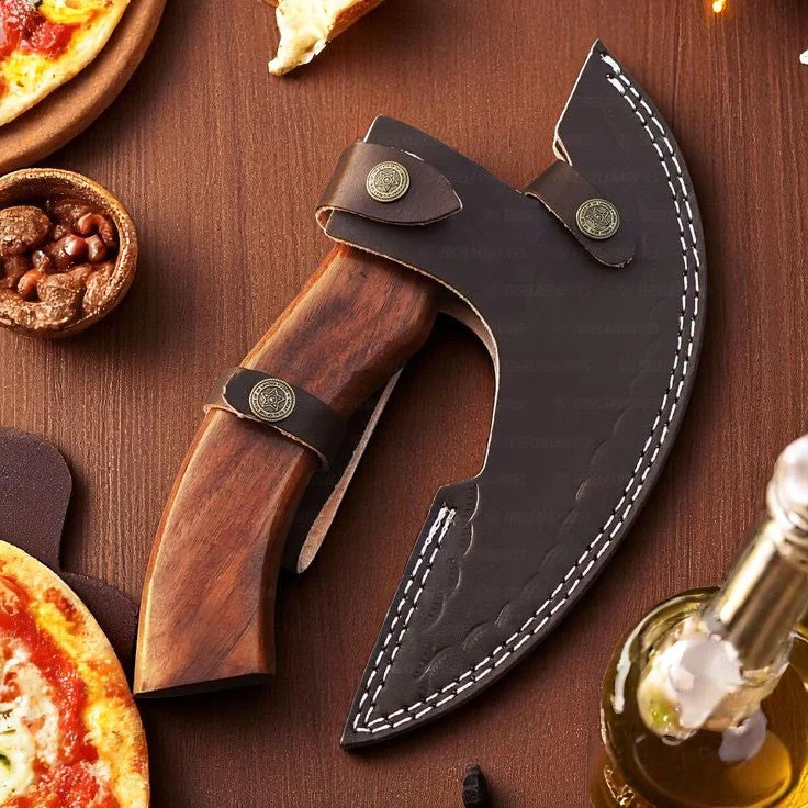 Custom Viking Pizza Cutter Axe – 8.5" Blade, Rosewood Handle - Image 2