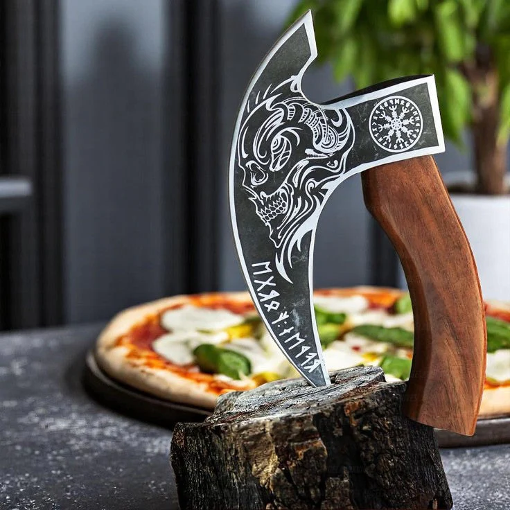 Custom Viking Pizza Cutter Axe – 8.5" Blade, Rosewood Handle - Image 3