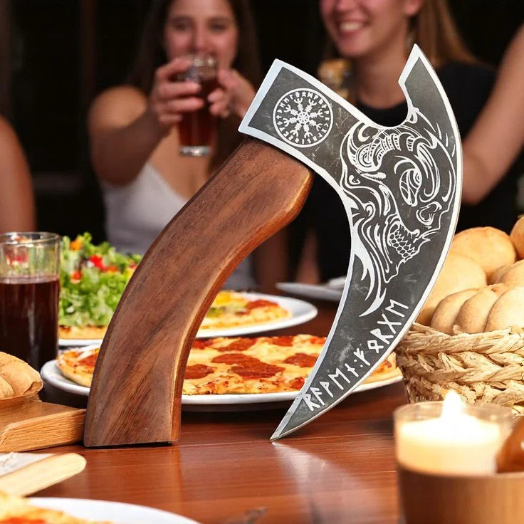 Custom Viking Pizza Cutter Axe – 8.5" Blade, Rosewood Handle - Image 4