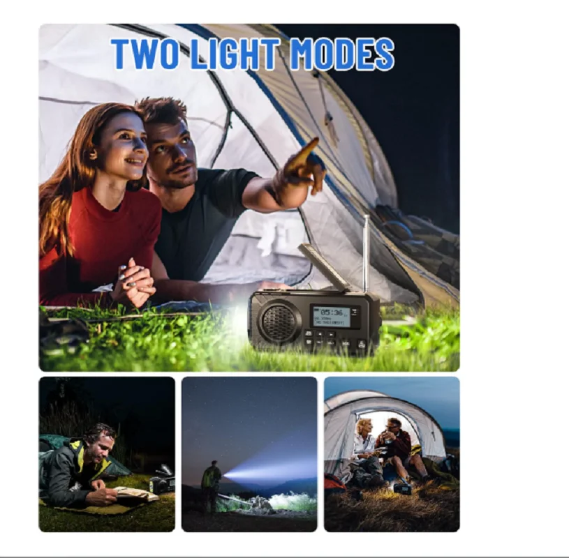 DAB+ Emergency Hand Crank Solar Radio Bluetooth Power Bank SOS Reading Lamp - Image 5