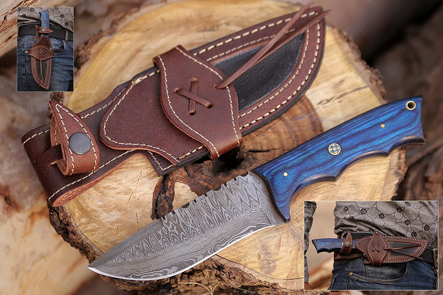 Damascus Hunting Knife With Pakka Wood Handle - Image 2