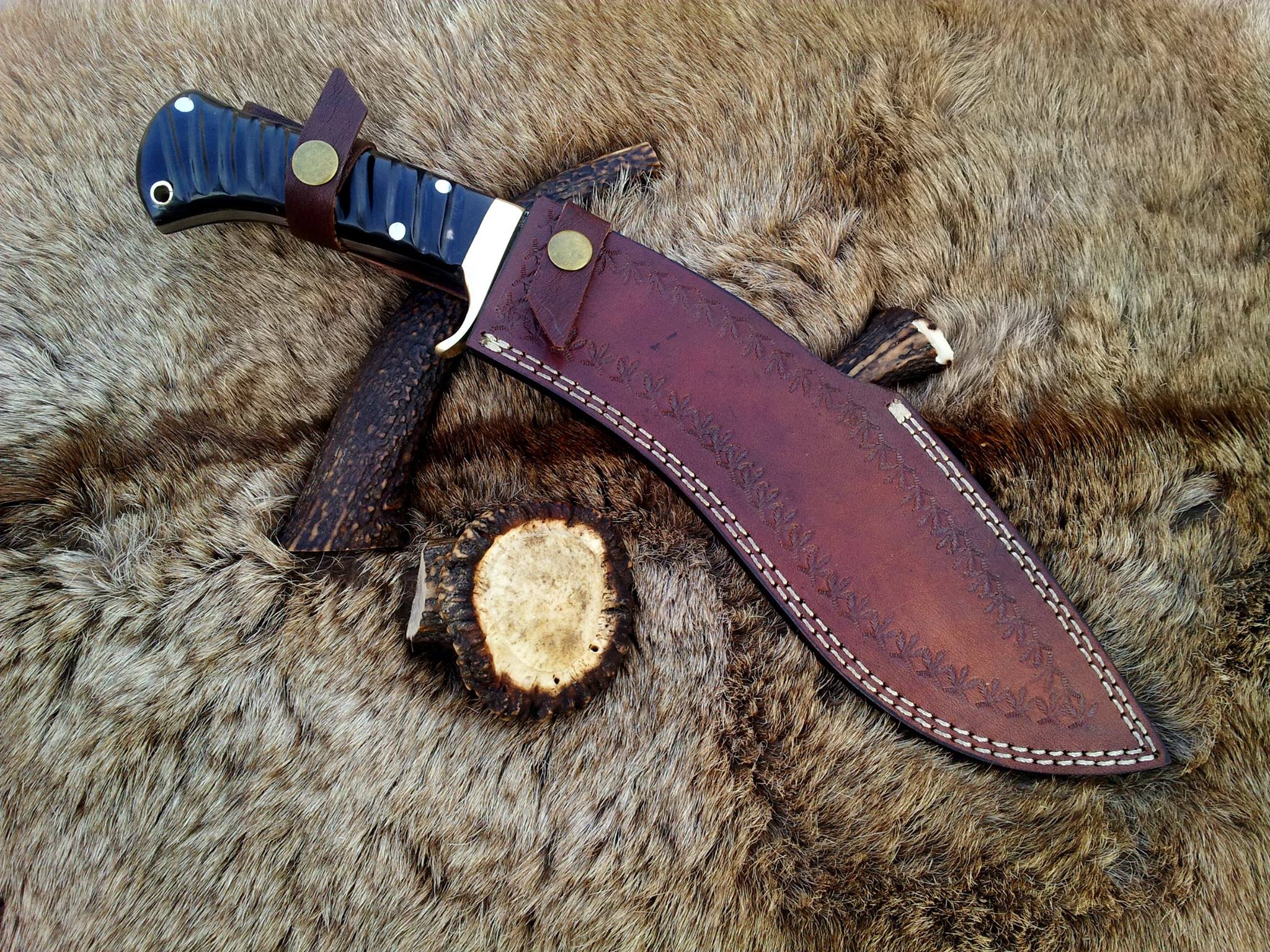 Damascus Kukri for Sale – 15" Buffalo Horn Handle - Image 4