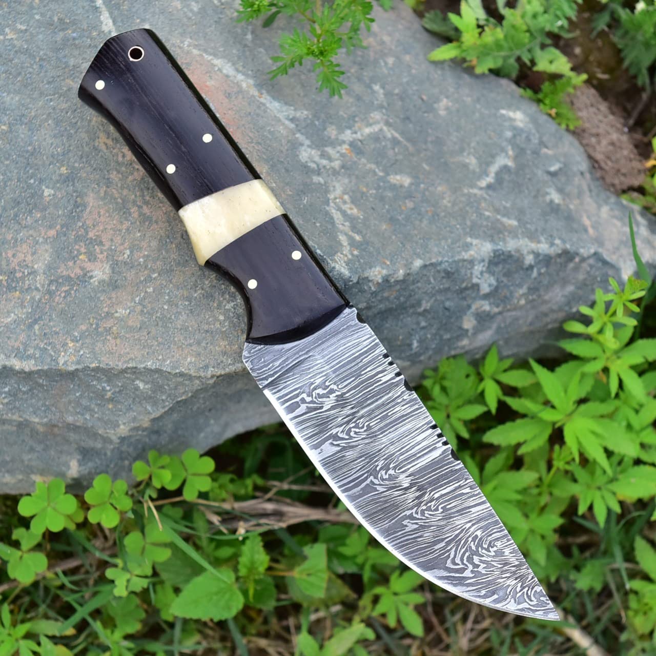 Damascus Skinning Knife-Wenge Wood Handle - Image 2