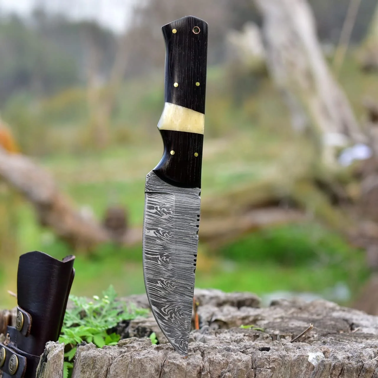Damascus Skinning Knife-Wenge Wood Handle - Image 3