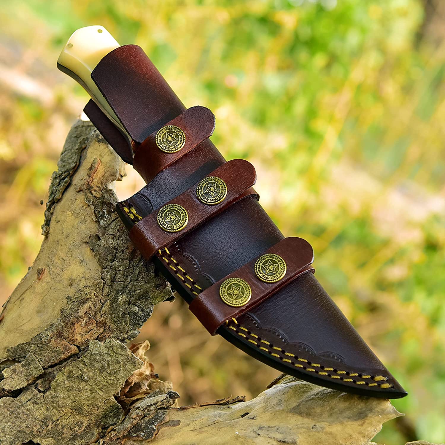 Damascus Skinning Knife With Bone-Rose Wood Handle - Image 4