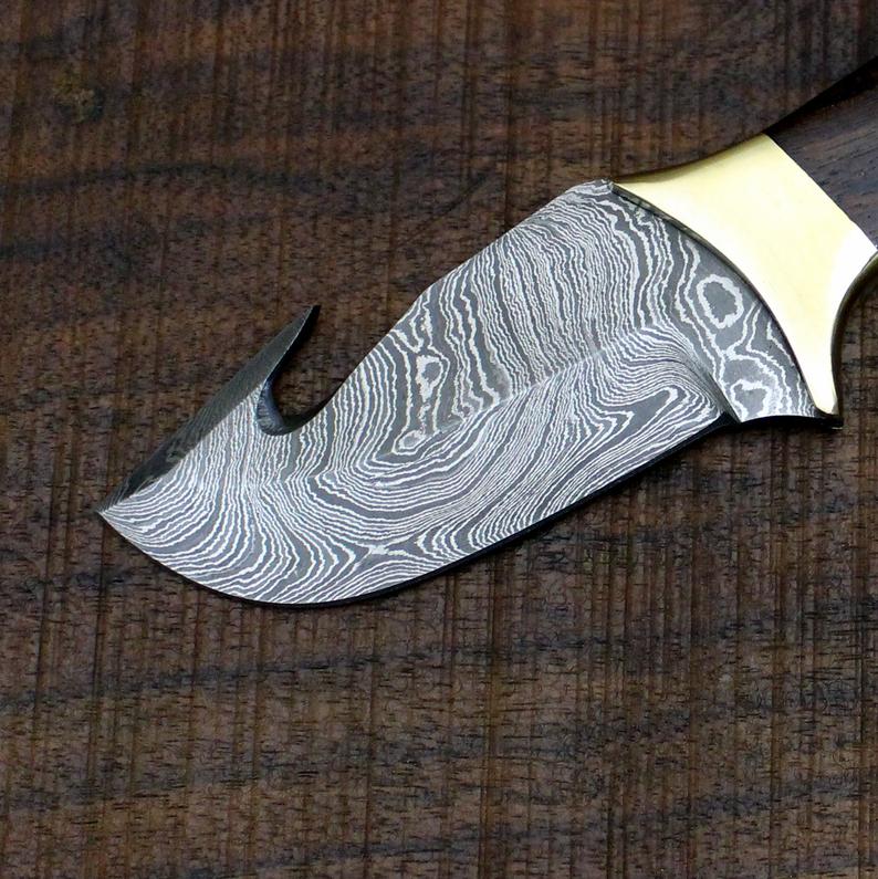 Damascus Steel Edc Guthook Skinner Knife - Image 3