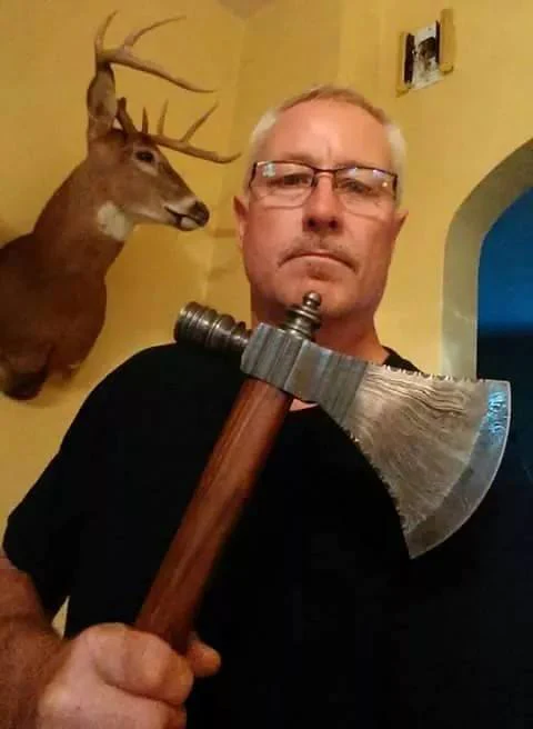 Damascus Steel Handmade Custom Viking Smoke Pine Tomahawk Axe with Rosewood Handle and Leather Sheath - By KBS Knives Store - Image 4