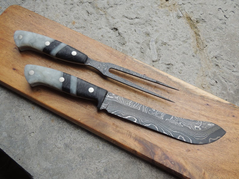 DAMASCUS STEEL STEAK AND FORK KNIFE SET - Image 2