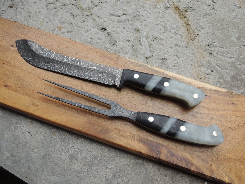 DAMASCUS STEEL STEAK AND FORK KNIFE SET - Image 3