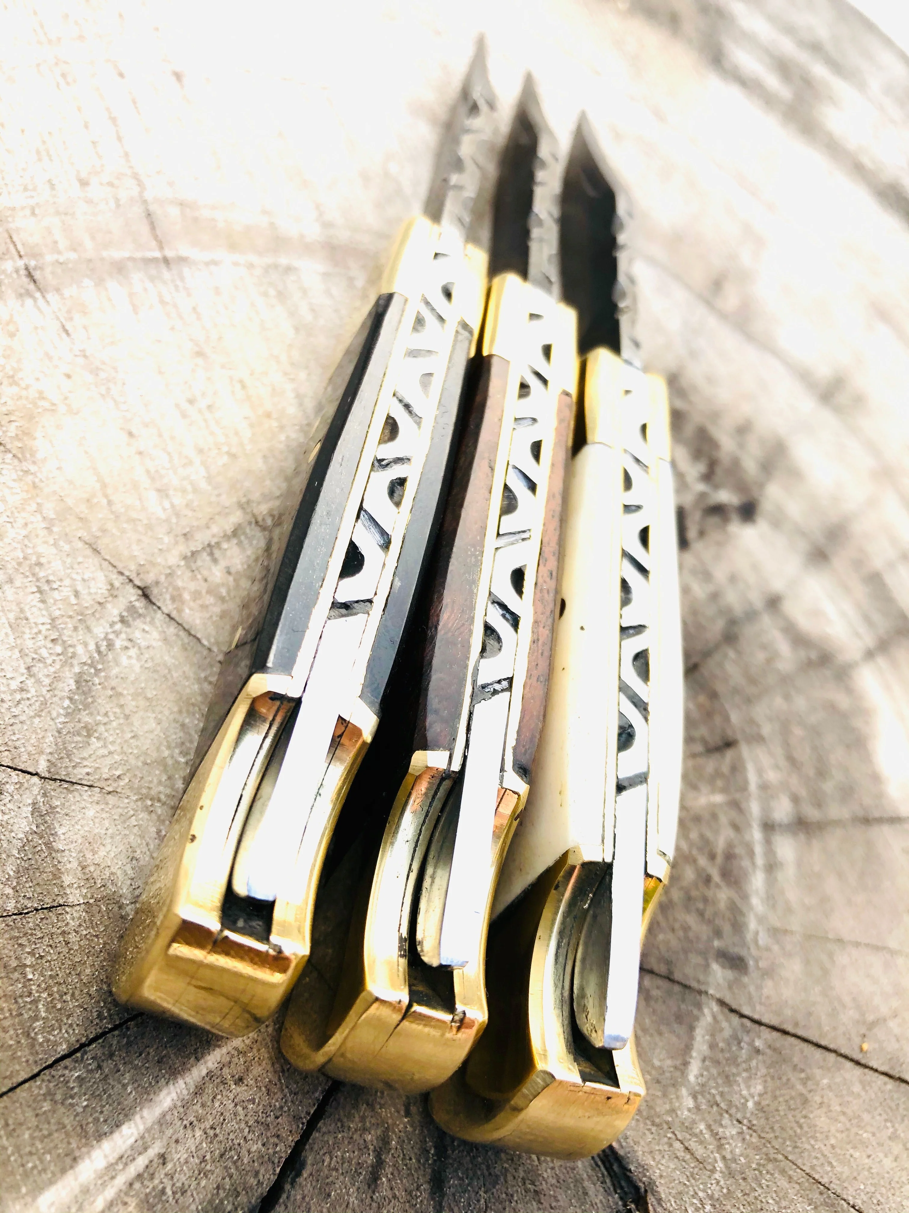 Deal Of 3 Premium Damascus Steel Folding Pocket Knife Set - Exquisite Utility Knives with Buffalo Horn,Bone and Rosewood Handles - Image 2