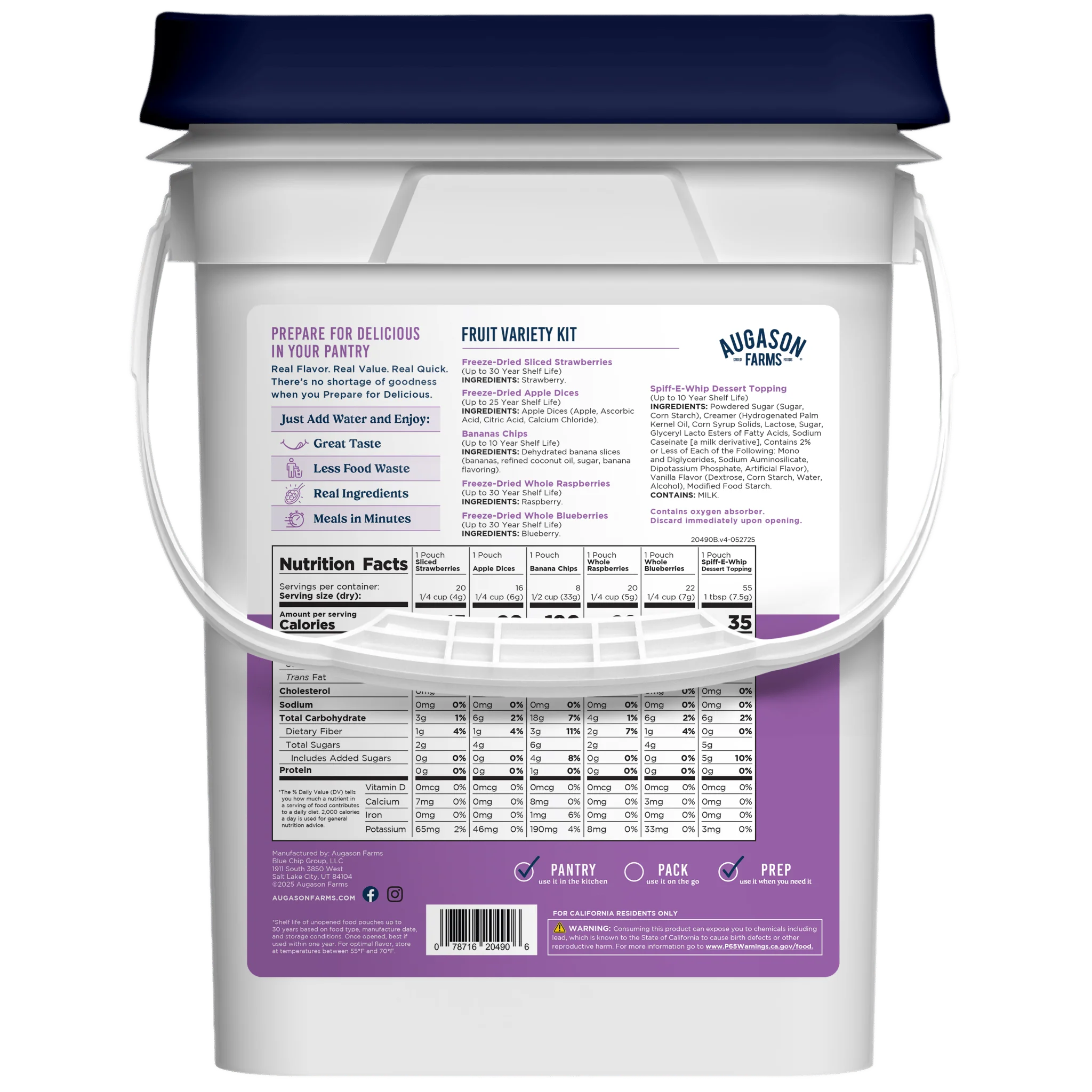 Dehydrated & Freeze Dried Fruit Variety Pail, 86 Servings - Image 2