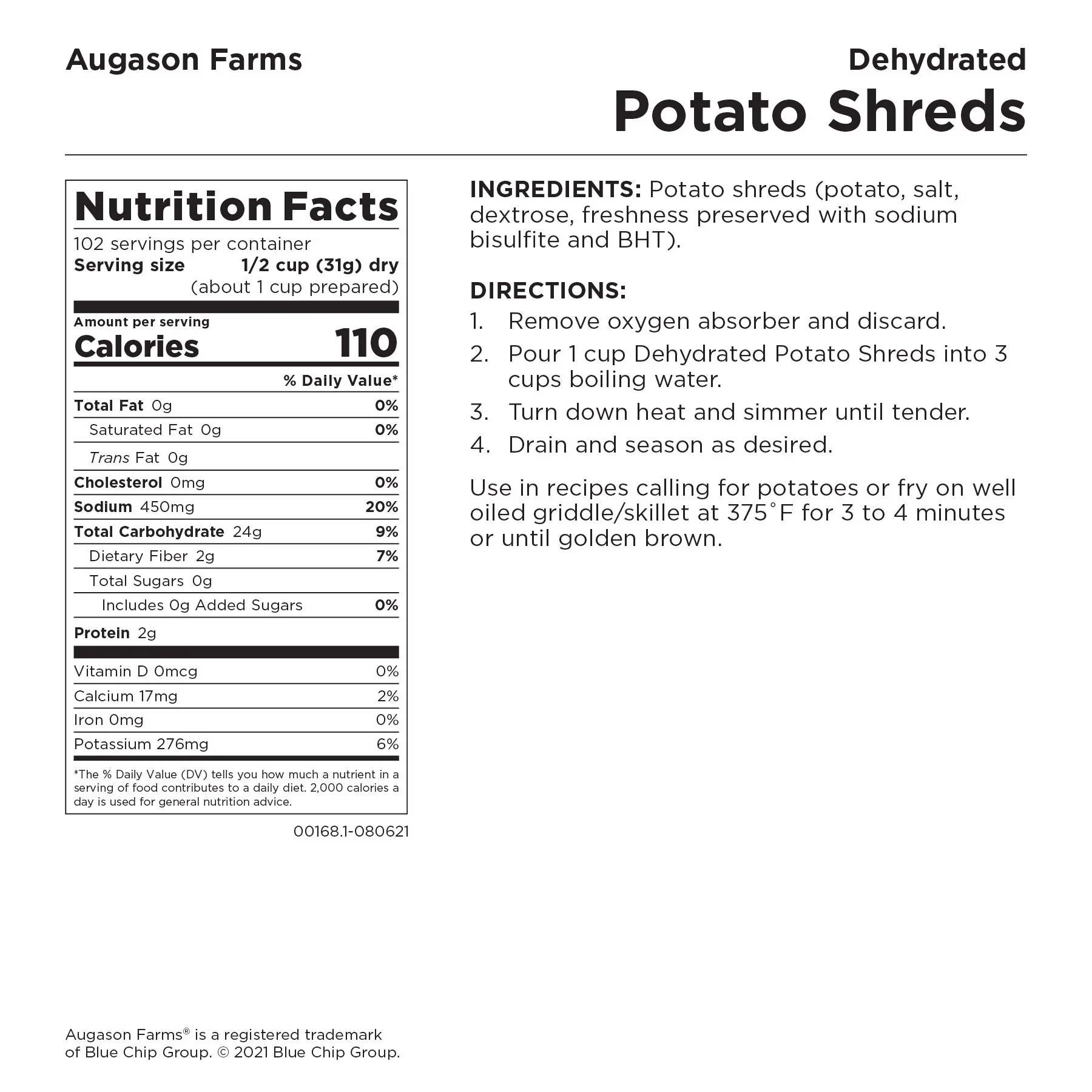 Dehydrated Potato Shreds Pail, 102 Servings (SC) - Image 3