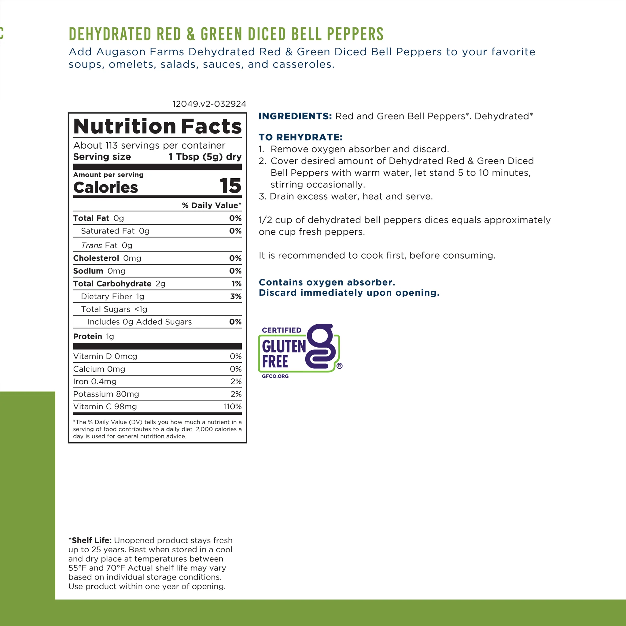 Dehydrated Red and Green Diced Bell Peppers Can, 113 Servings - Image 3