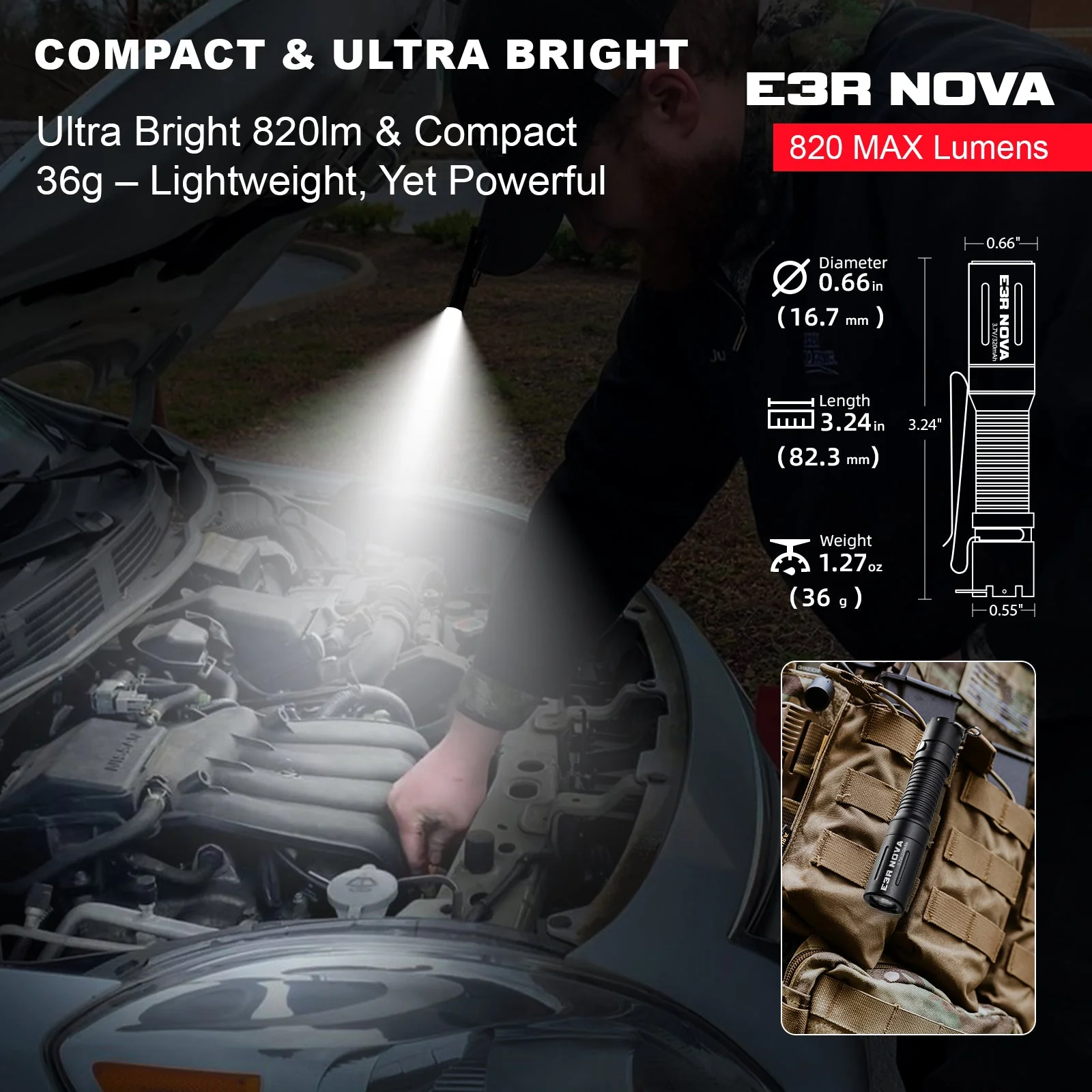 E3R Nova- 820 Lumen Rechargeable Flashlight - Image 5