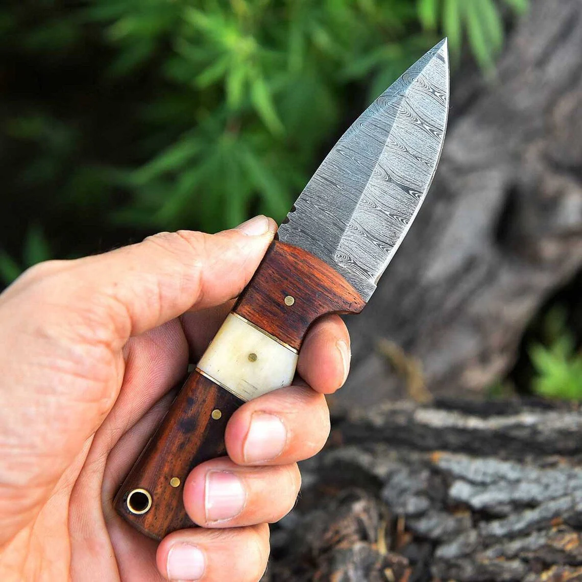 EDC Custom Handmade Damascus Steel Skinning Blade with Rosewood & Bone Handle, 6.25-inch - Image 2