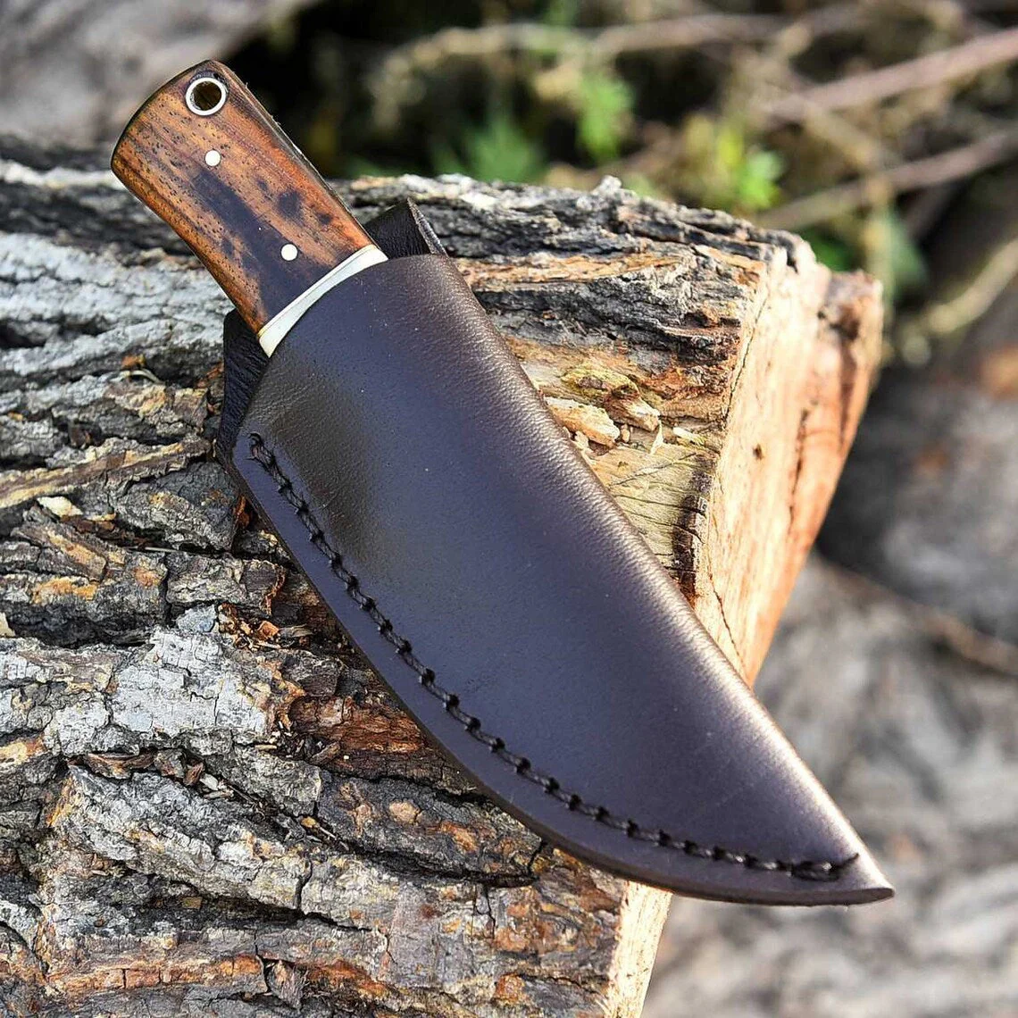 EDC Custom Handmade Damascus Steel Skinning Blade with Rosewood & Bone Handle, 6.25-inch - Image 4