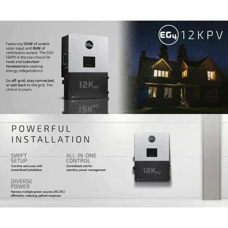 EG4 12kPV Hybrid Inverter 12000W Input 120/240V Split Phase | All-In-One Hybrid Solar Inverter - Image 6