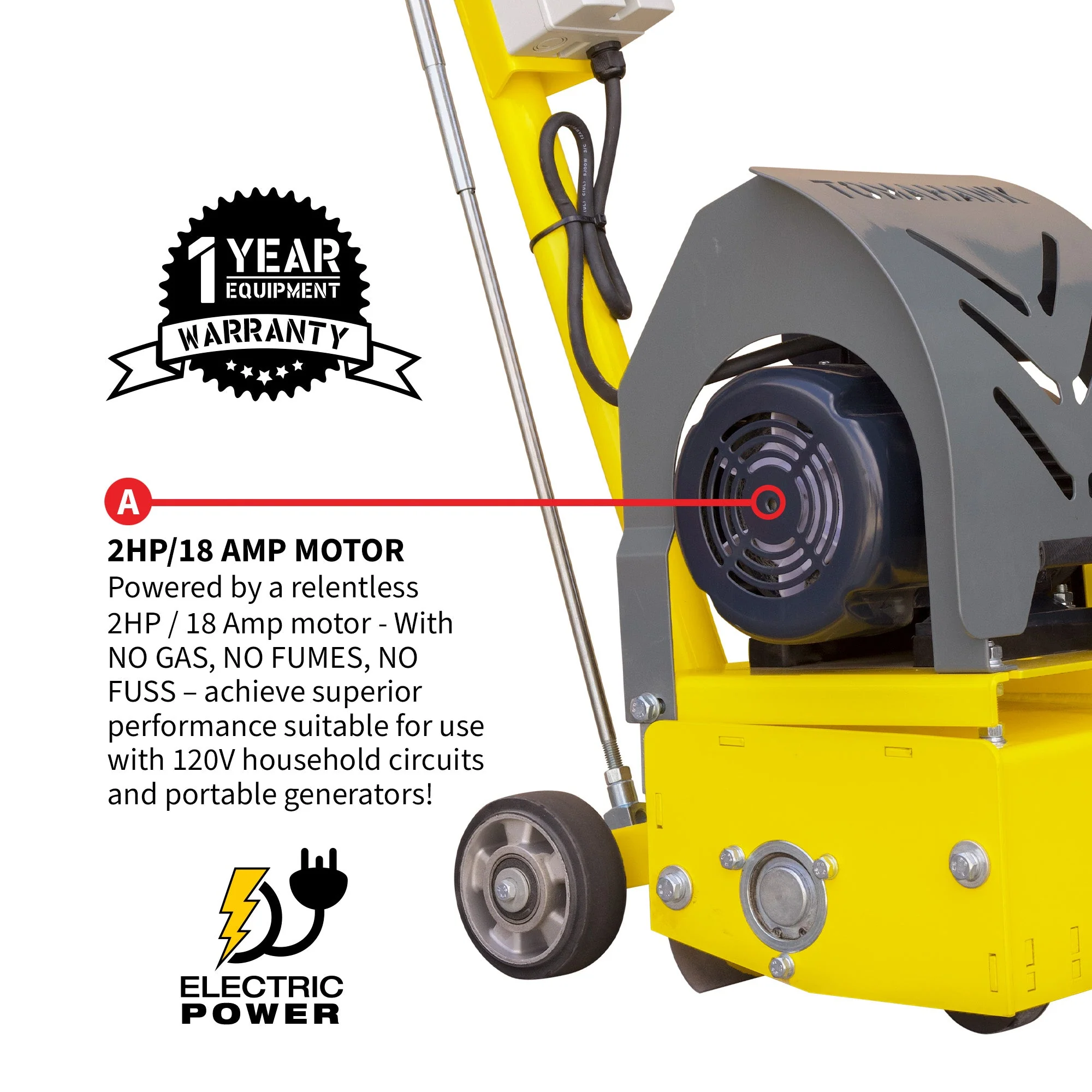 Electric 8” Concrete Scarifier Planer Grinder for Sidewalk Trip Hazard Repair, Traffic Line Removal - Image 5