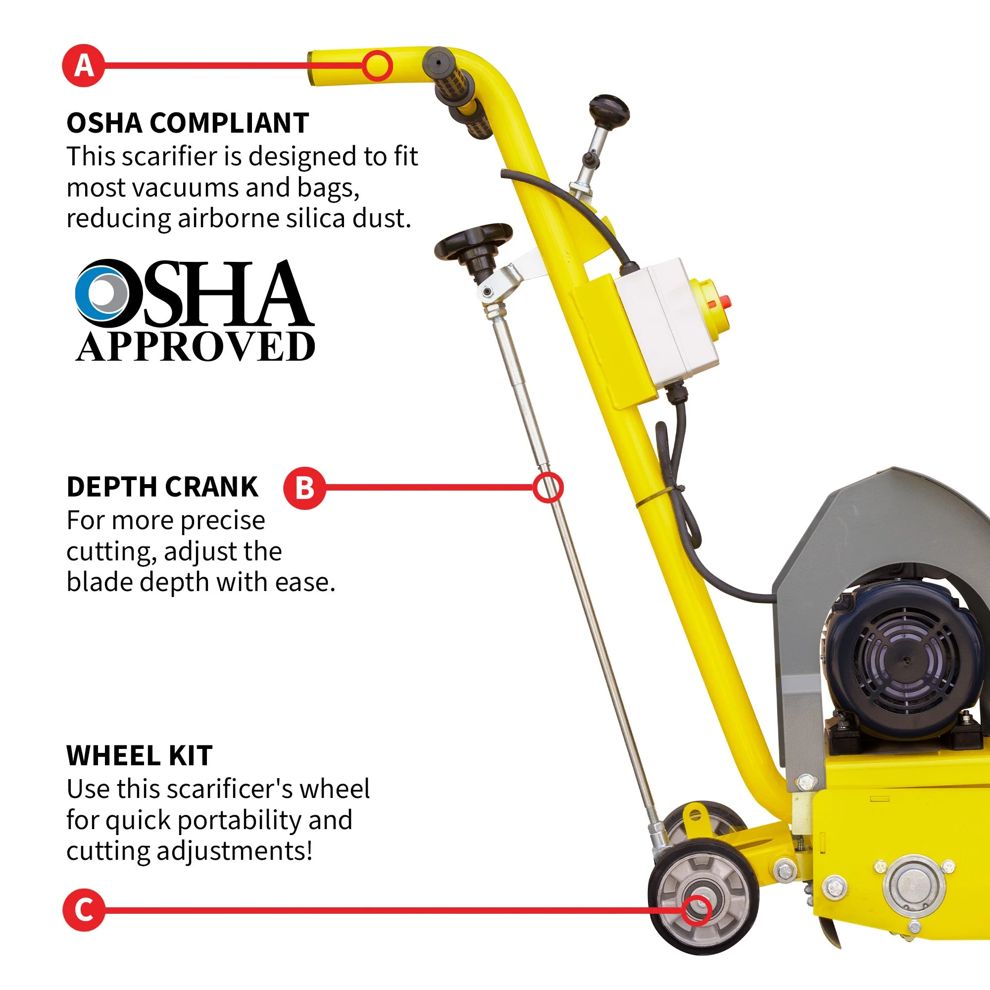 Electric 8” Concrete Scarifier Planer Grinder for Sidewalk Trip Hazard Repair, Traffic Line Removal - Image 6