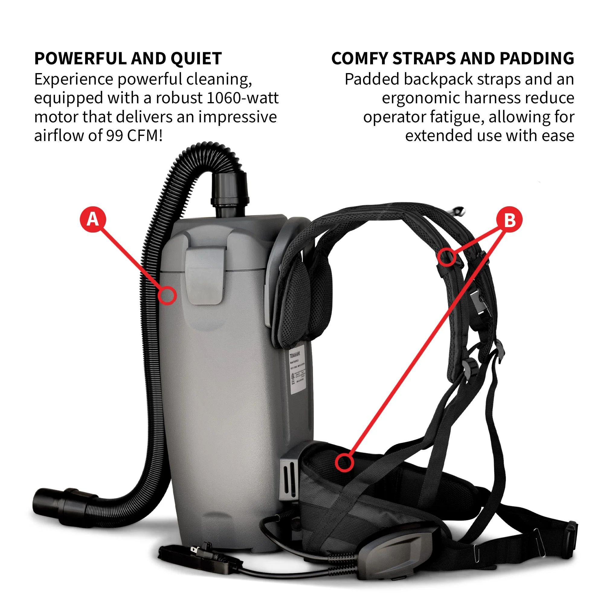 Electric Backpack Vacuum 6 qt Lightweight Commercial High-Performance Cleaning Solution - Image 7