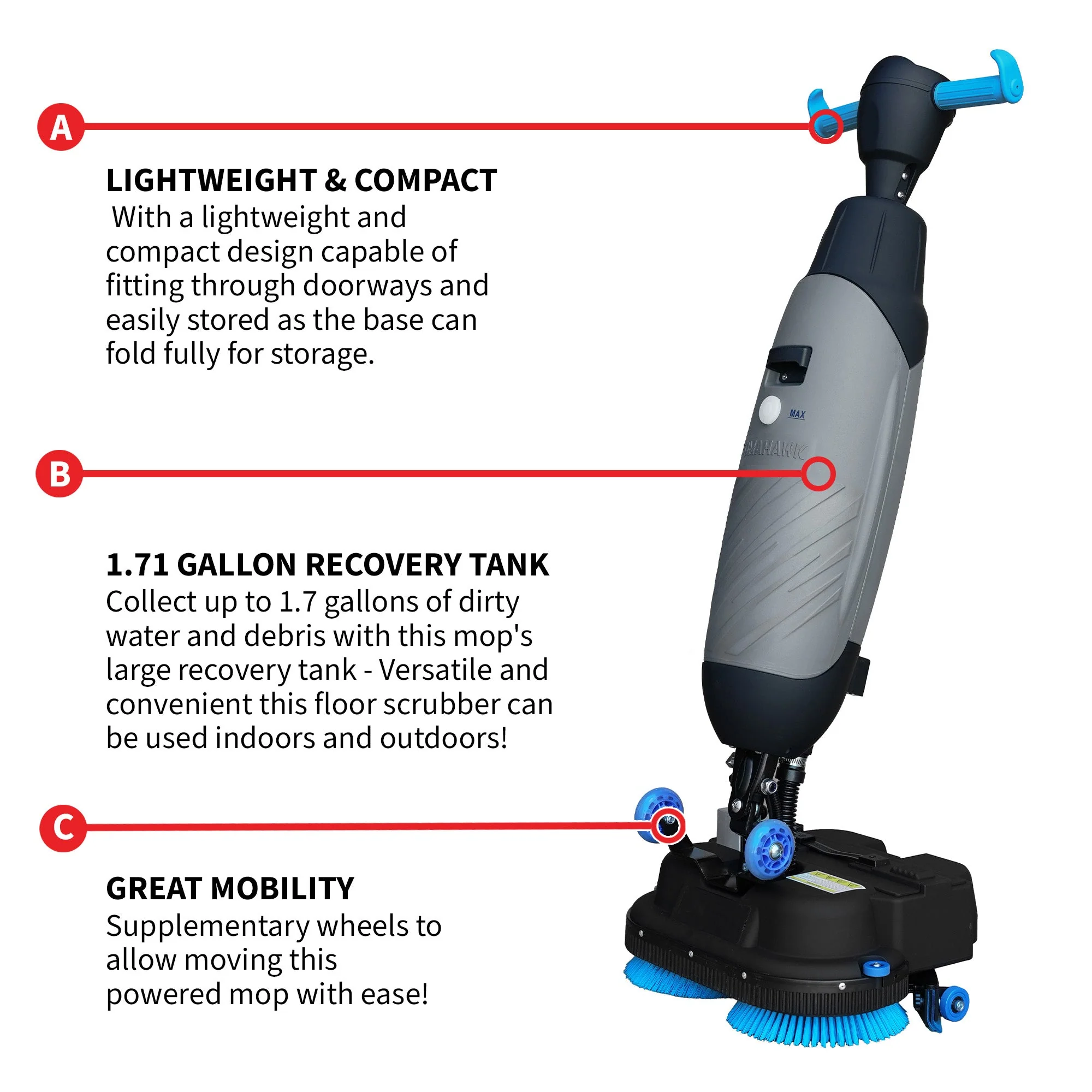 Electric Floor Scrubber Cleaner with 18” Power Mop Brushes Cordless 36V Battery Powered - Image 6