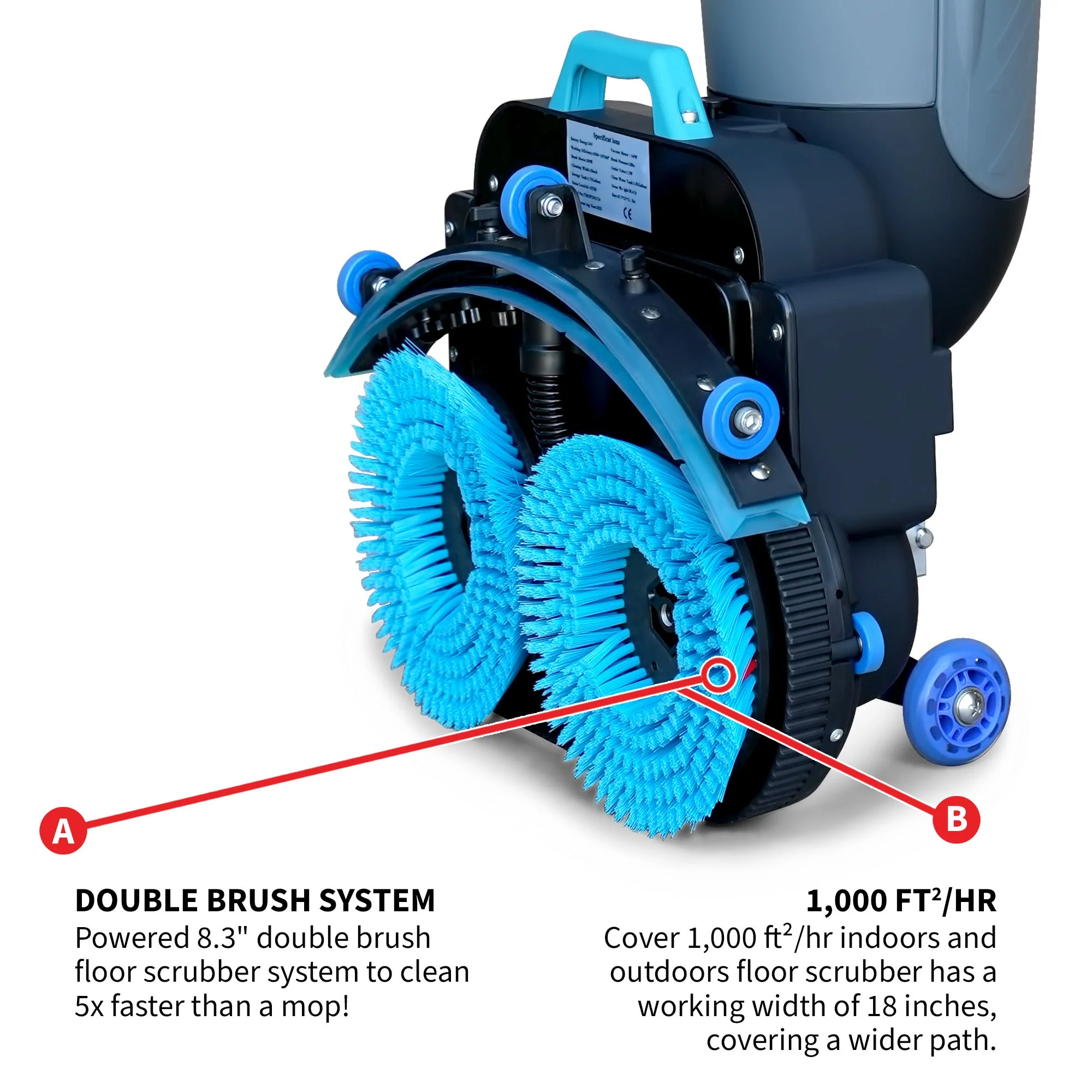 Electric Floor Scrubber Cleaner with 18” Power Mop Brushes Cordless 36V Battery Powered - Image 8