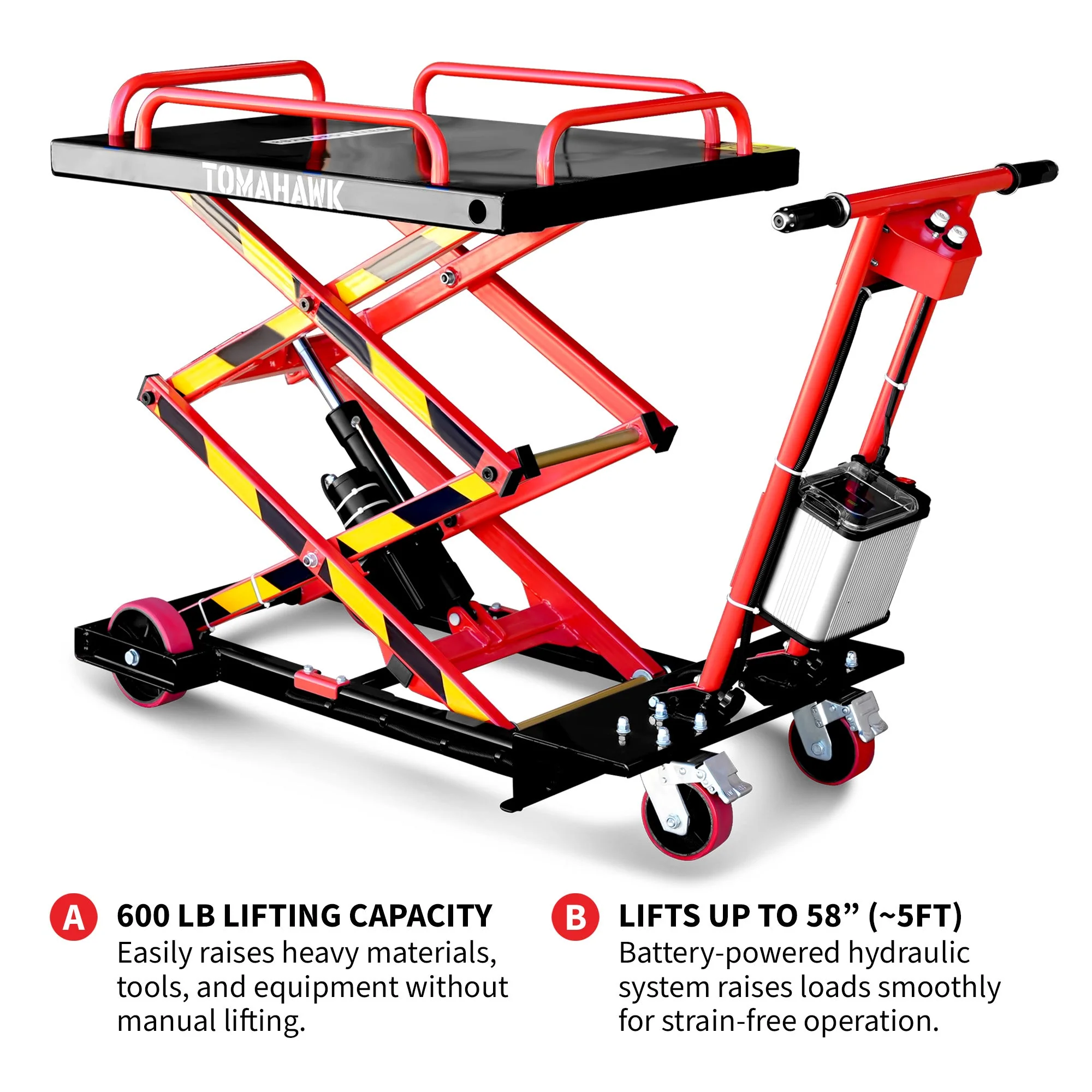 PRE ORDER: Electric Hydraulic Lift Table – 600 lb, 59 in. Extension Portable Powered Scissor Lift Cart for Warehouses, Shops & Material Handling - Image 5