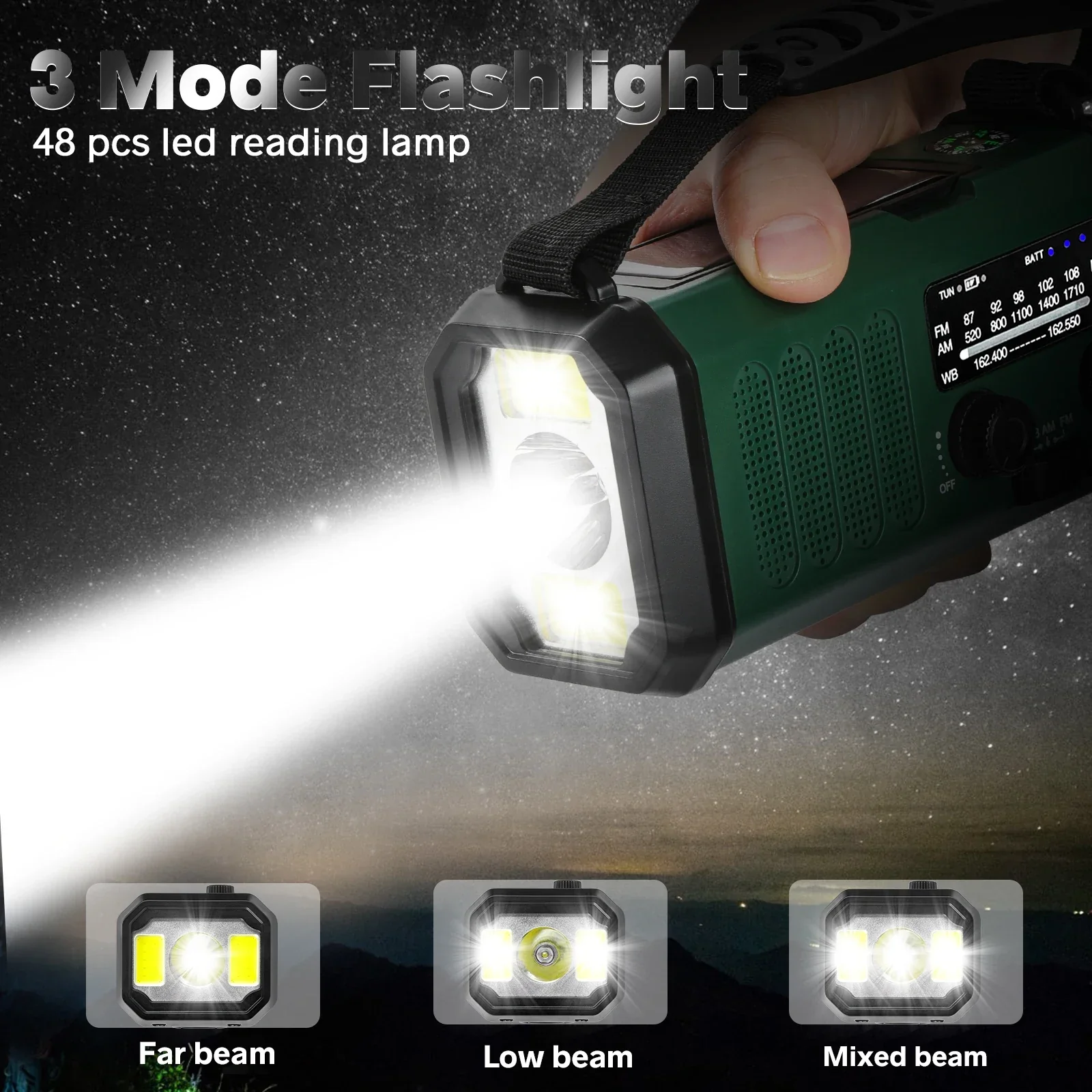 Emergency NOAA Weather Radio Solar Hand Crank 10000mAh Power Bank SOS - Image 4