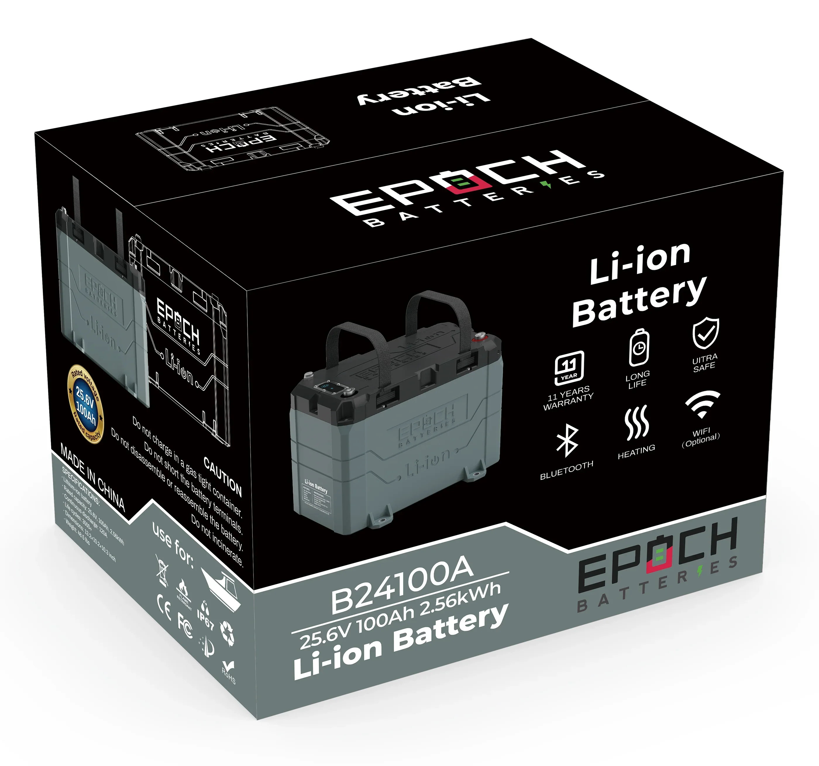 Epoch Batteries 24V 100Ah LiFePO4 Lithium Battery - Bluetooth, Heating, Waterproof - Image 3