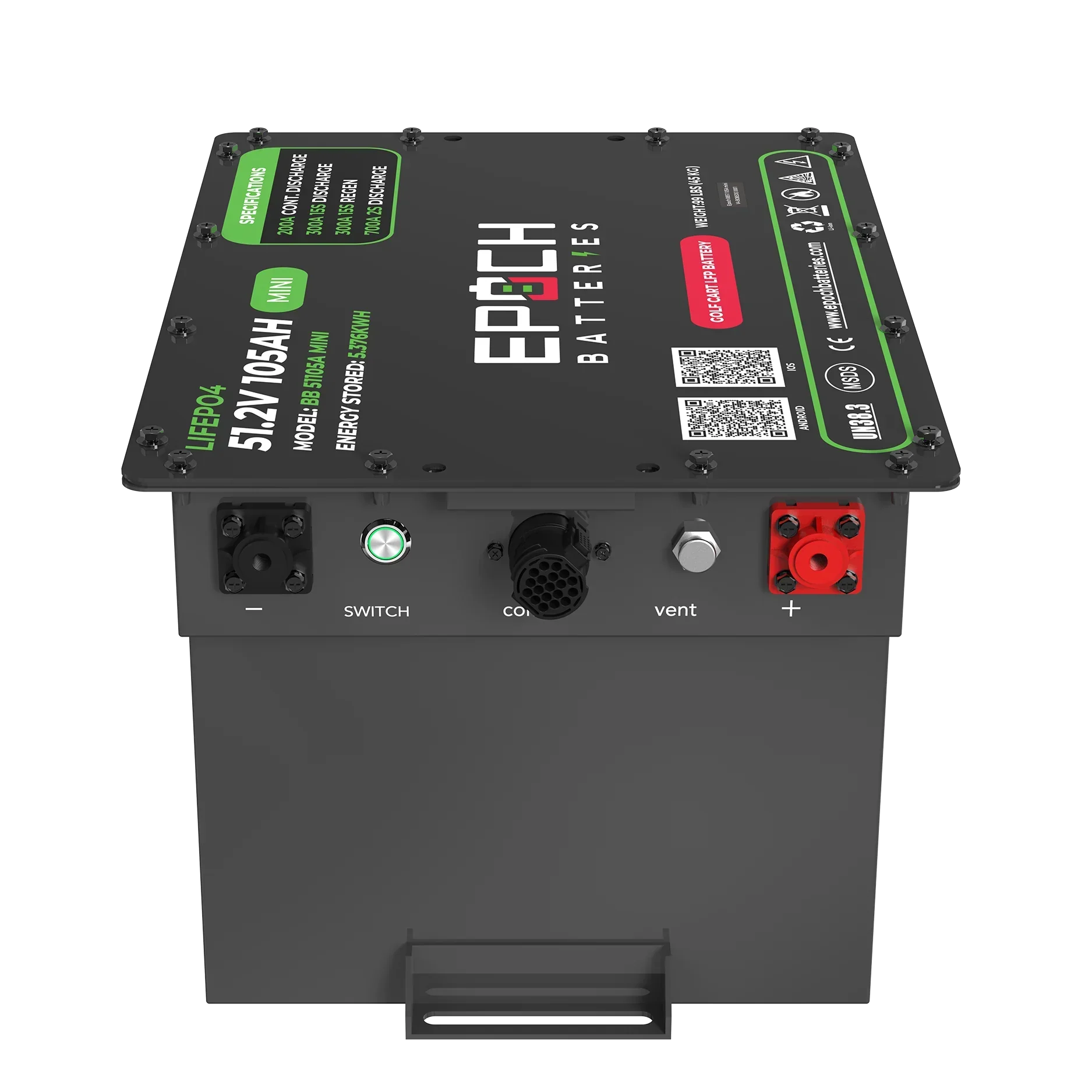 Epoch Batteries 48V 105Ah MINI - Lithium (LiFePO4) Golf Cart Battery - Complete Kit - Image 2