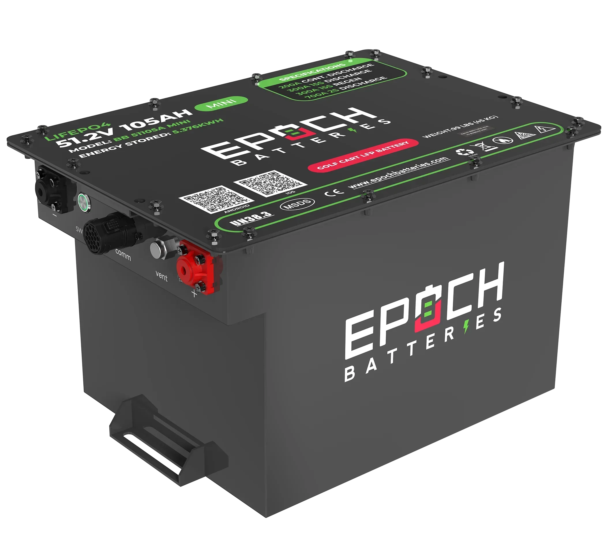 Epoch Batteries 48V 105Ah MINI - Lithium (LiFePO4) Golf Cart Battery - Complete Kit - Image 3
