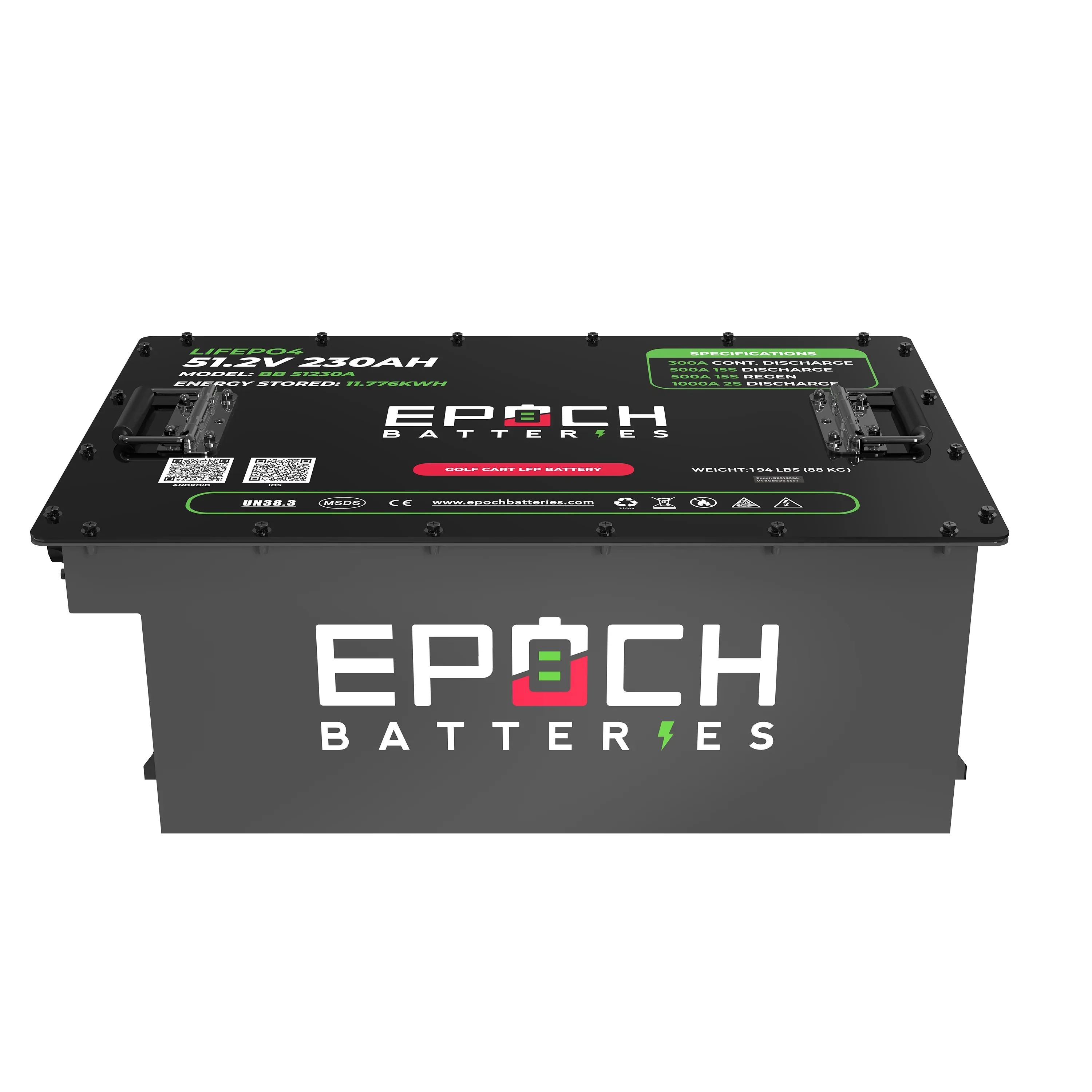 Epoch Batteries 48V 230Ah - LiMax Series - Lithium (LiFePO4) Golf Cart Battery - Complete Kit