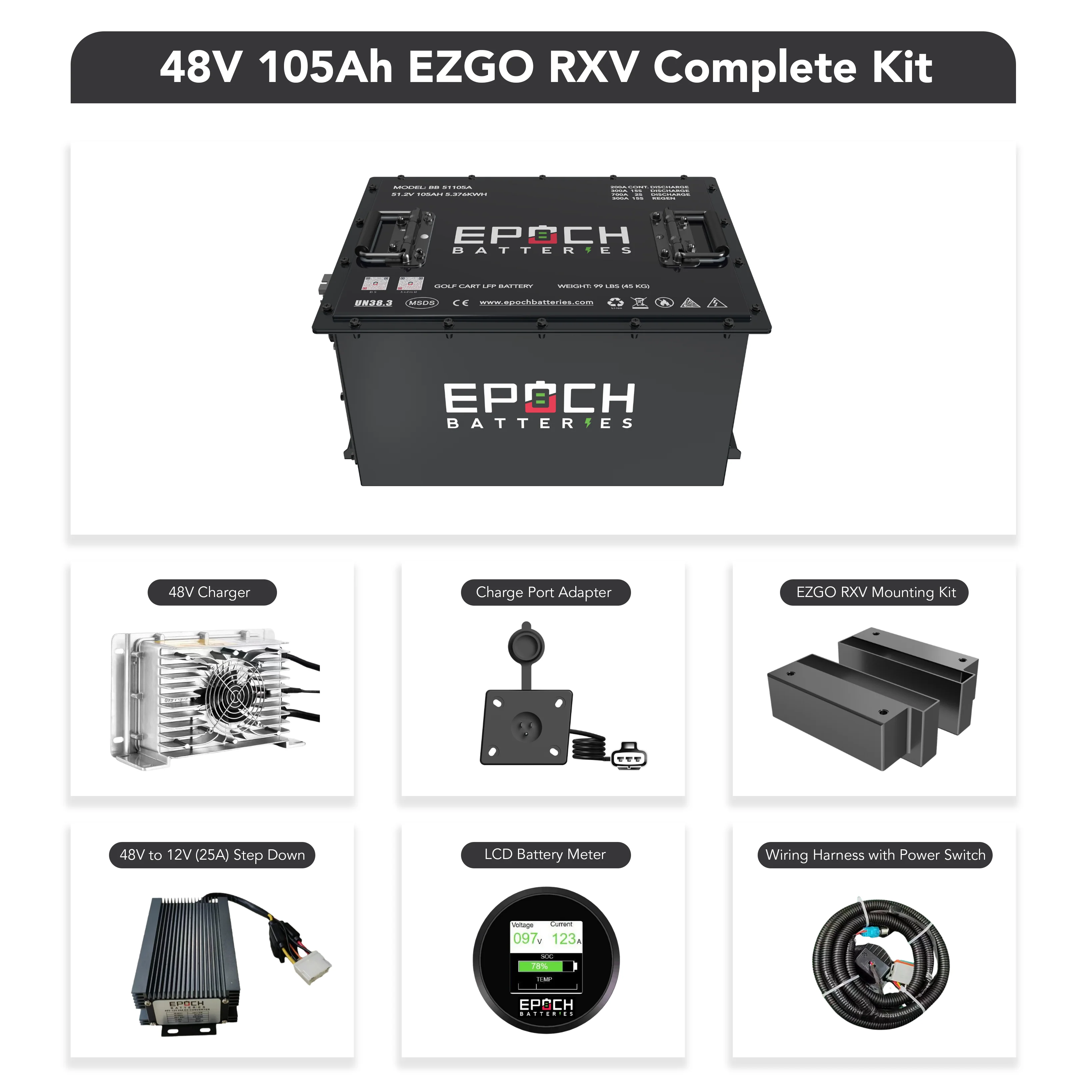Epoch Batteries 48V 105Ah - LiMax Series - Lithium (LiFePO4) Golf Cart Battery - Complete Kit - Image 12