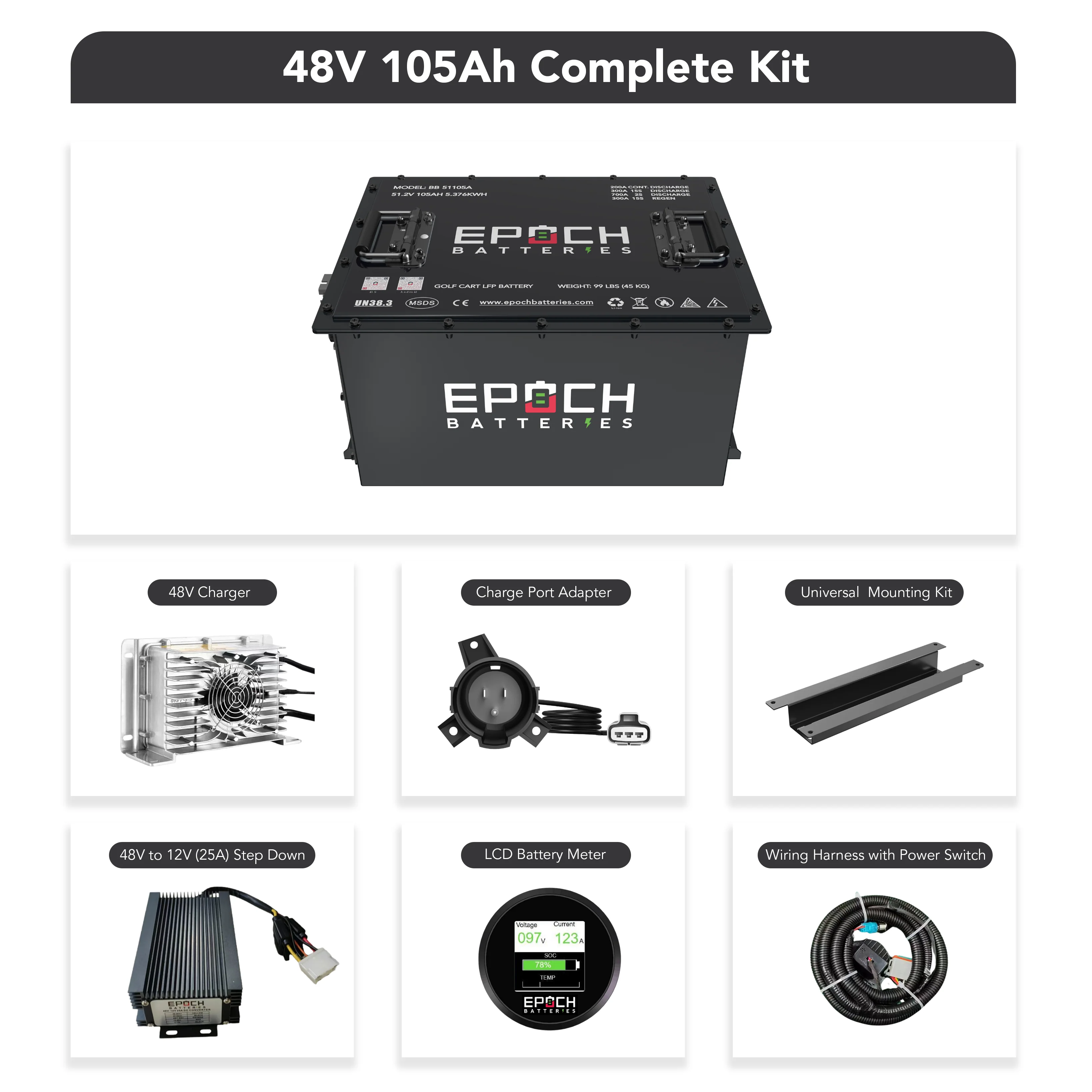 Epoch Batteries 48V 105Ah - LiMax Series - Lithium (LiFePO4) Golf Cart Battery - Complete Kit - Image 5