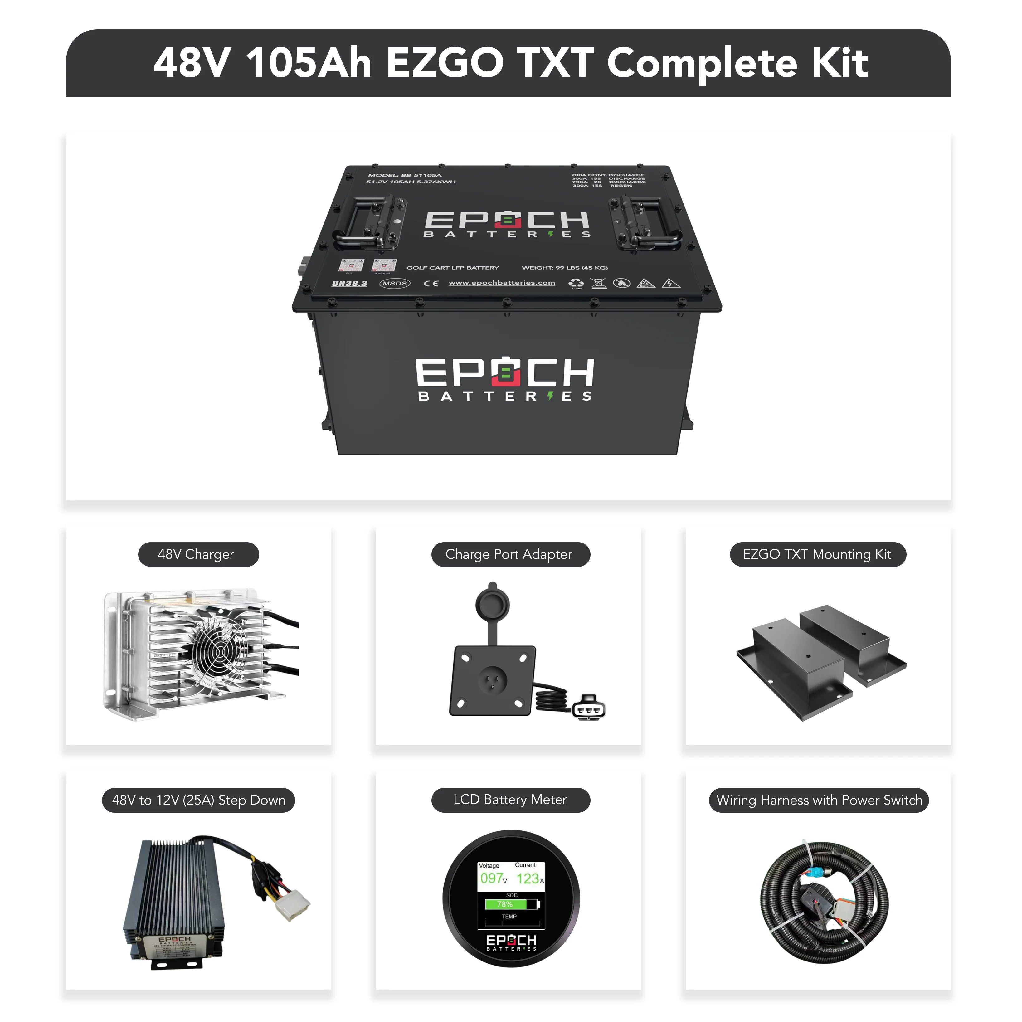 Epoch Batteries 48V 105Ah - LiMax Series - Lithium (LiFePO4) Golf Cart Battery - Complete Kit - Image 6