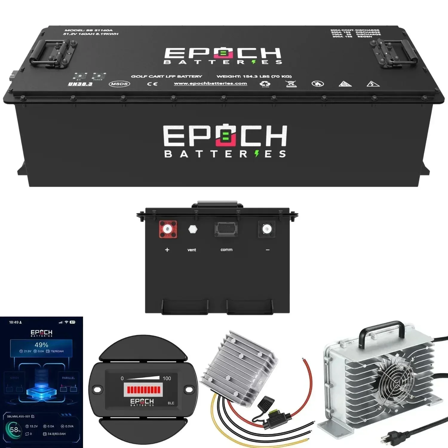 Epoch Batteries 48V 160Ah - LiMax Series - Lithium (LiFePO4) Golf Cart Battery - Complete Kit - Image 2