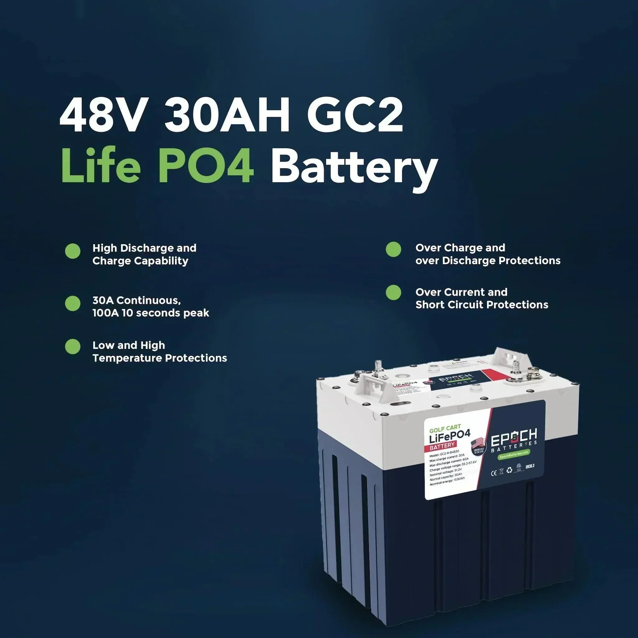 Epoch Batteries 48V 30Ah GC2 - Golf Cart LiFePO4 Lithium Battery - Image 4