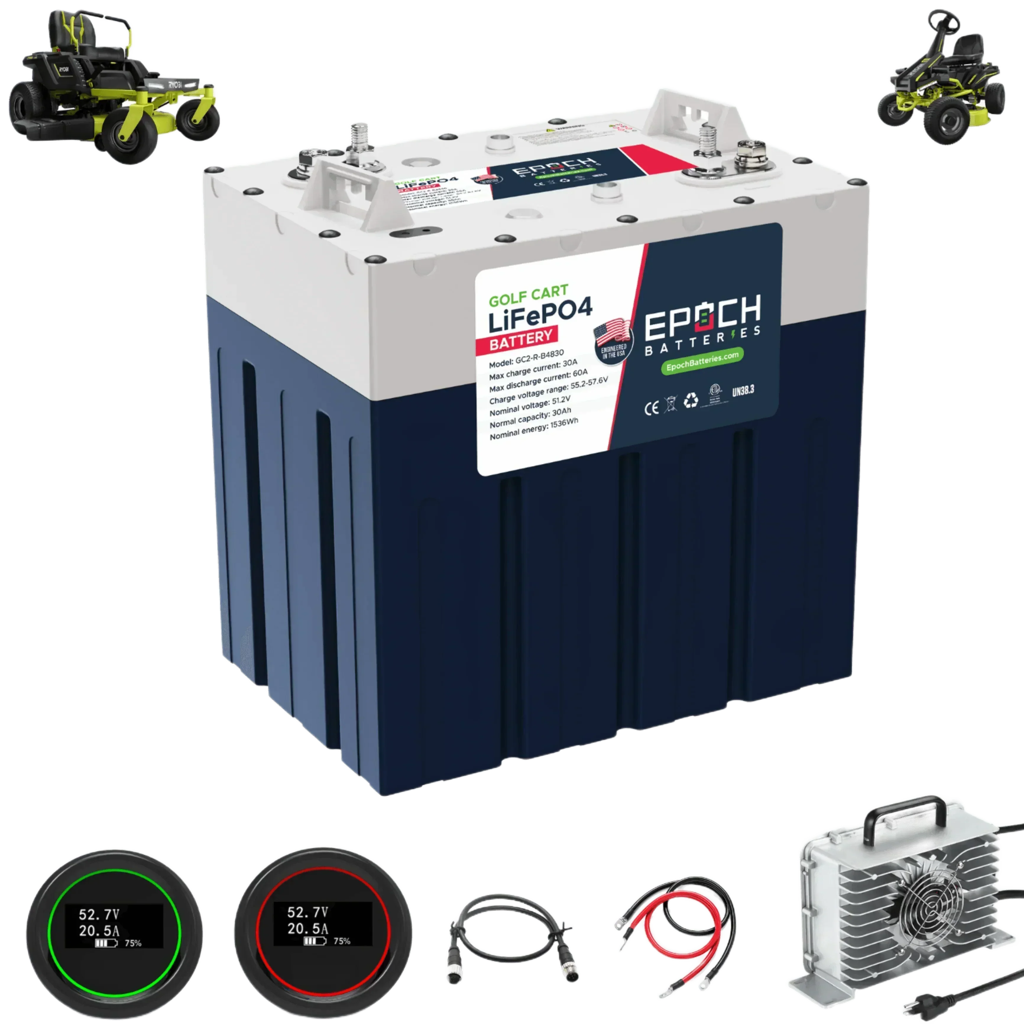 Epoch Batteries 48V 30Ah Ryobi Electric Lawn Motor - Replacement Lithium Battery Kit | UL Certified