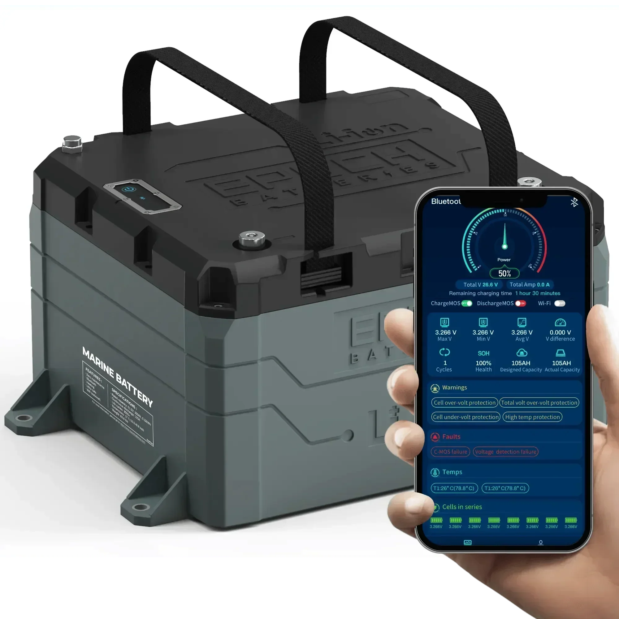 Epoch Batteries 48V 50Ah LiFePO4 Lithium Battery - Bluetooth, Heating, Waterproof - Image 2