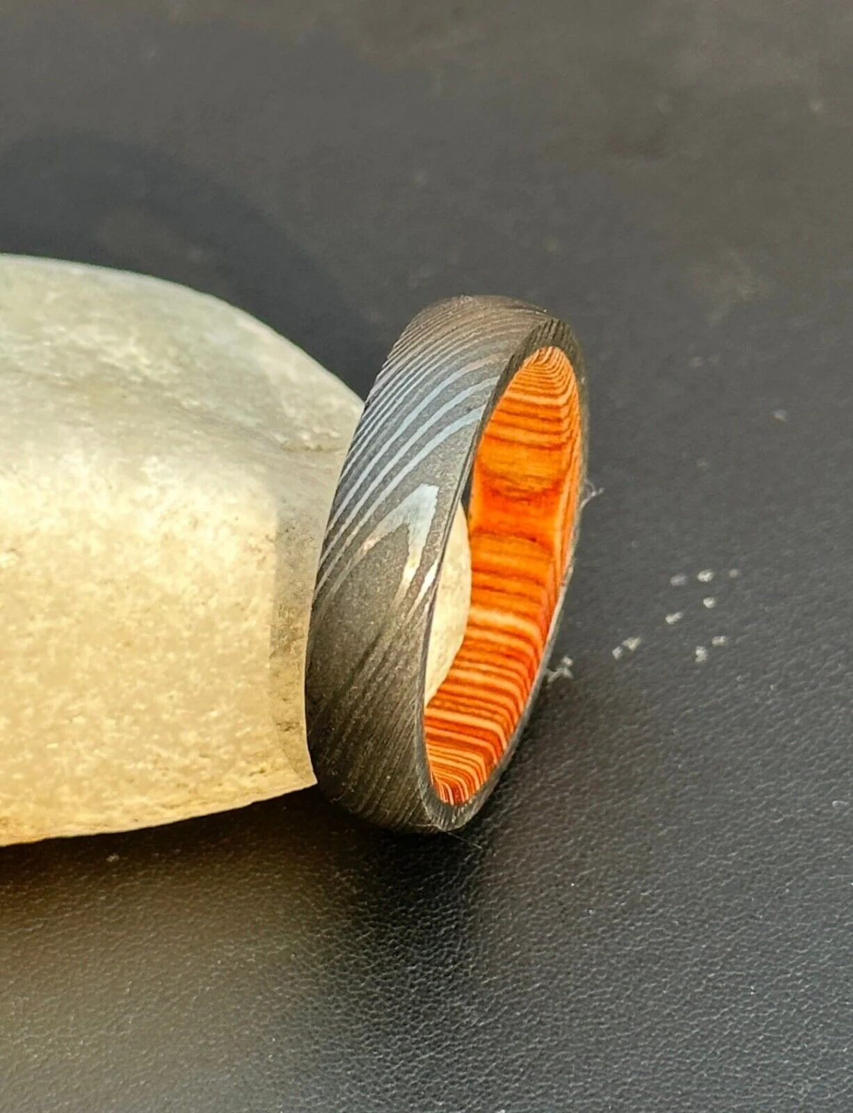 Everlasting Unity Damascus Steel Eternal Commitment Ring with Wood Inlay by KBS Knives Store - Image 3