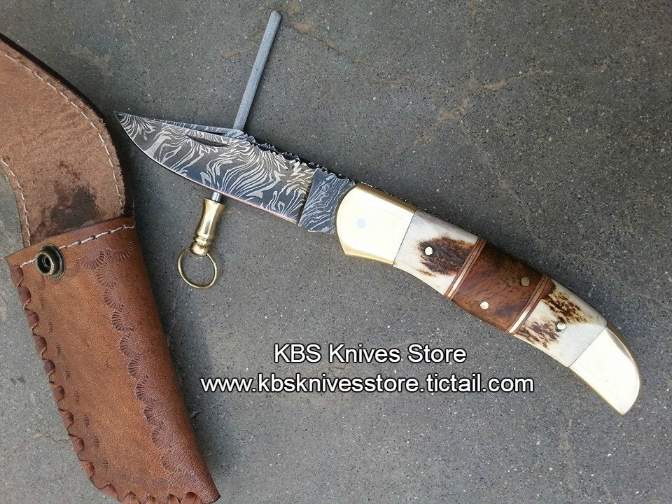 Everyday Carry Custom Handcrafted Damascus Steel Double Blade Folding Pocket Knife – The Dual Edge - Image 2